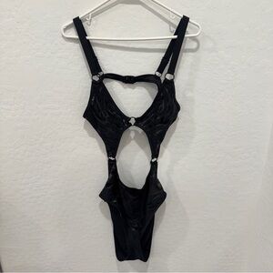 Killstar Black One Piece Swimsuit Womens XL Cutouts Sexy Vacation Beach Swirls